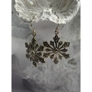 925 Sterling Silver Marcasite Snowflake Earrings